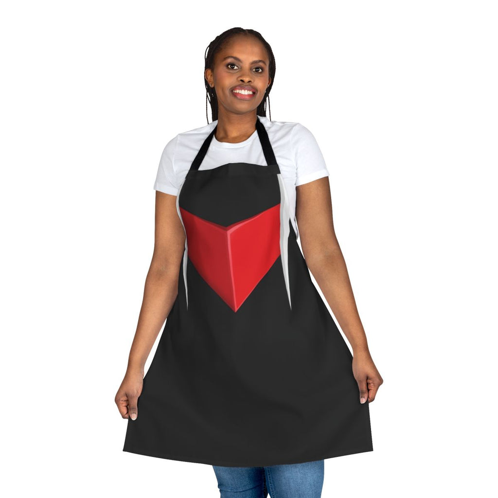 Mecha anime-style apron with robot and anti-gravity storm graphics