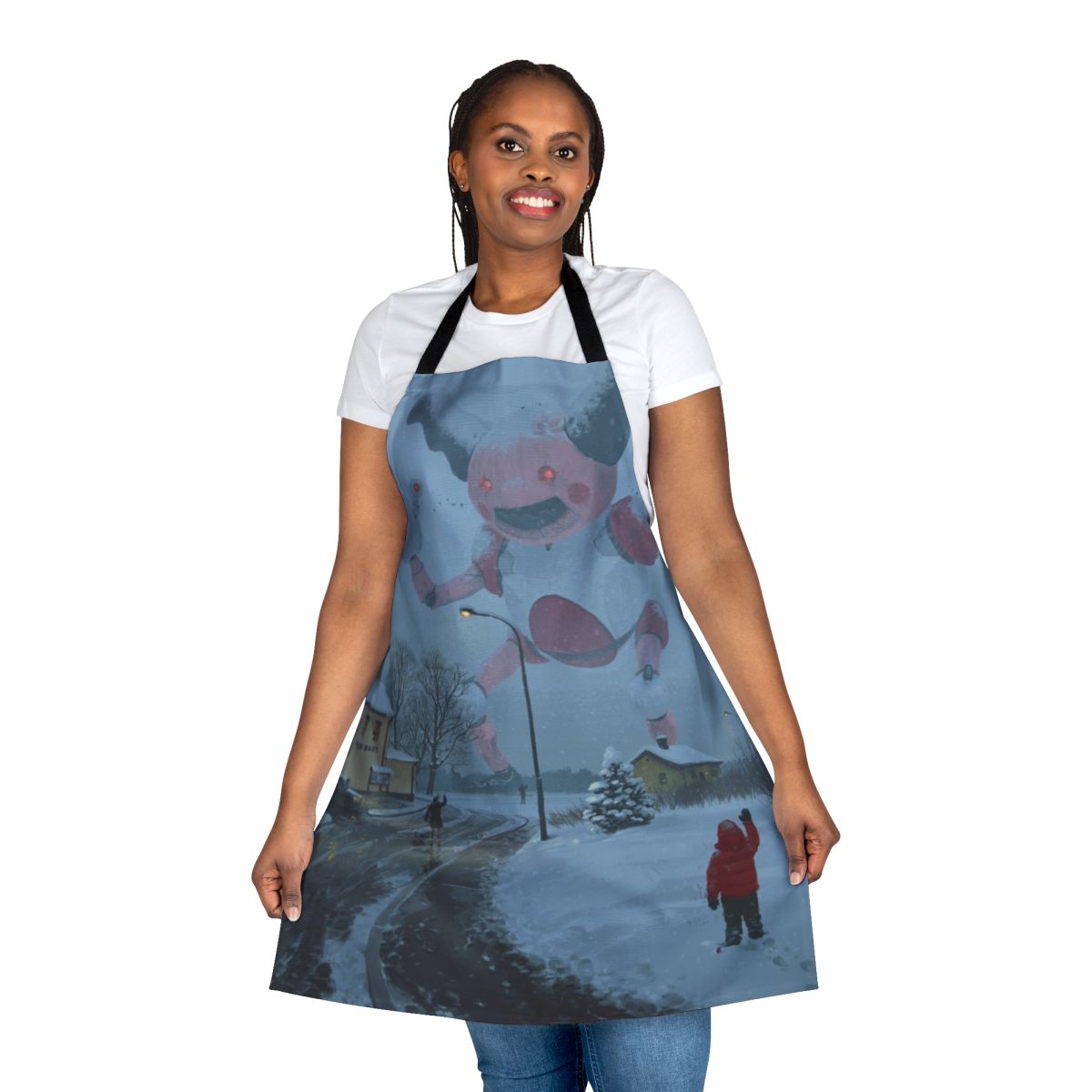 Mecha-inspired apron featuring a surreal, robotic interpretation of the Pokemon character Mr. Mime