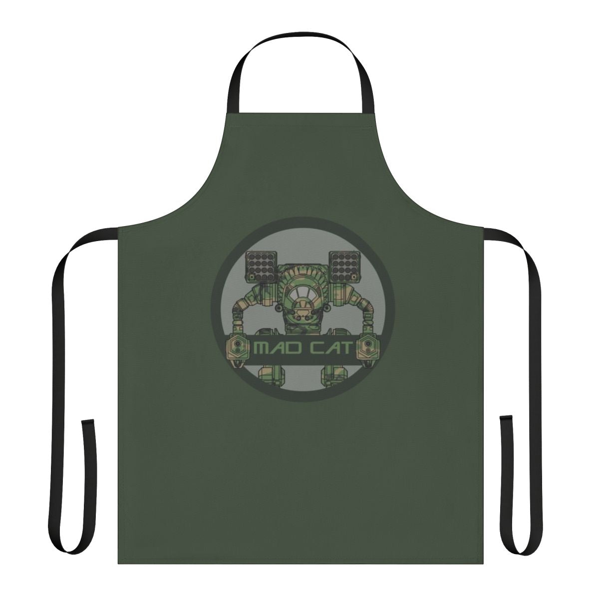 Mechwarrior-inspired camo apron featuring the iconic Mad Cat mech design