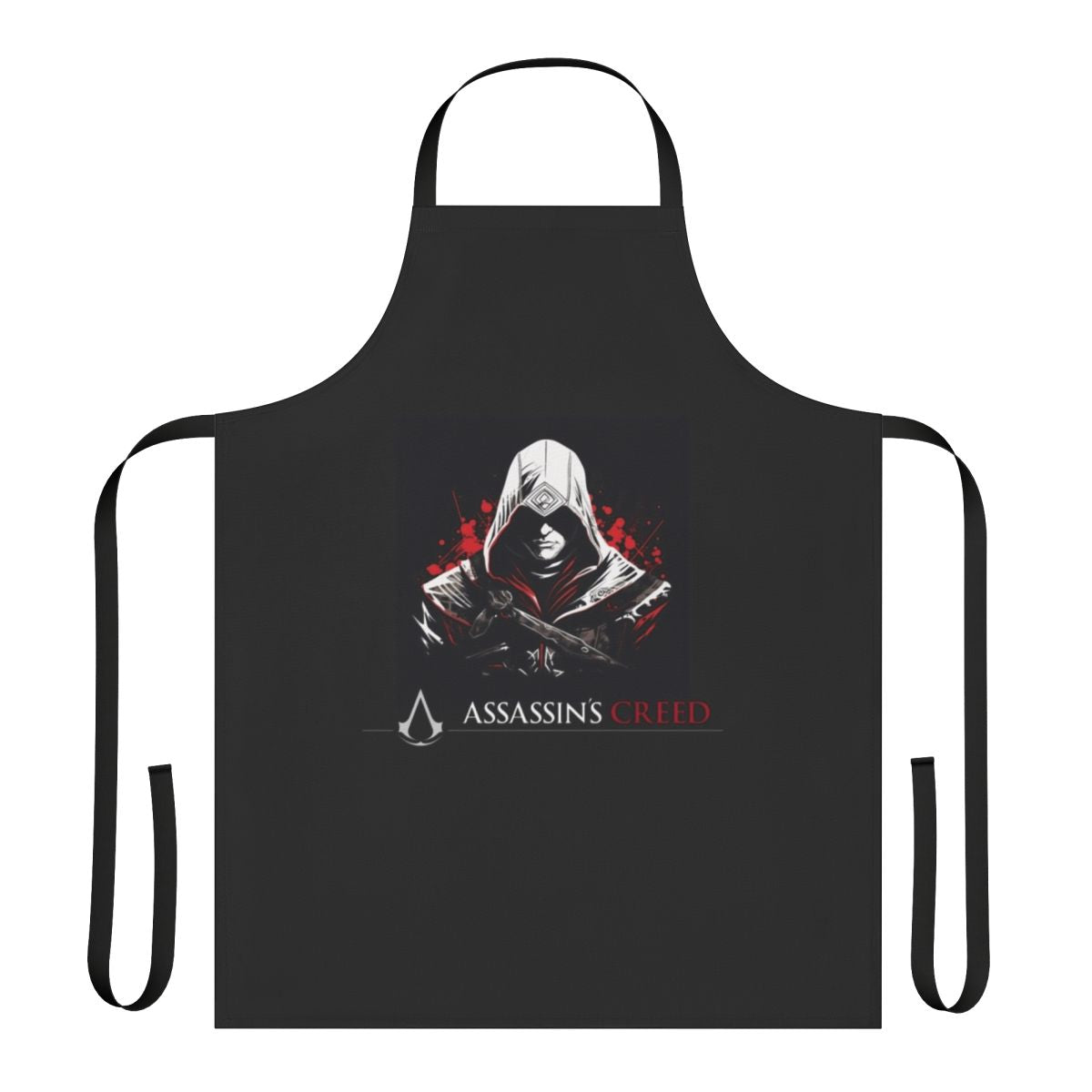 Assassin's Creed inspired medieval fantasy video game fan art printed on a high-quality kitchen apron.