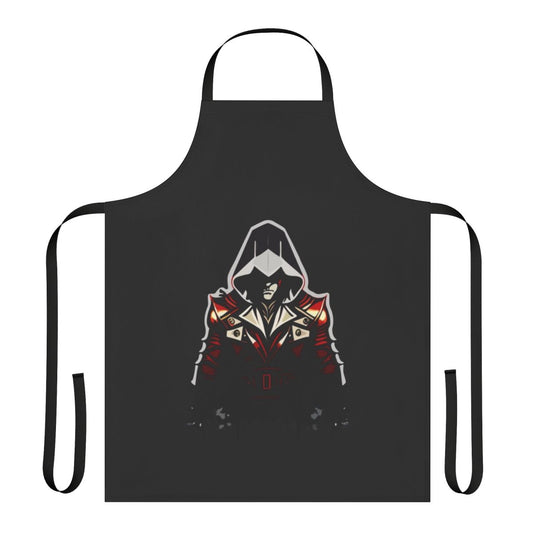 Model wearing an Assassins Creed-inspired apron with medieval-style design and accents.