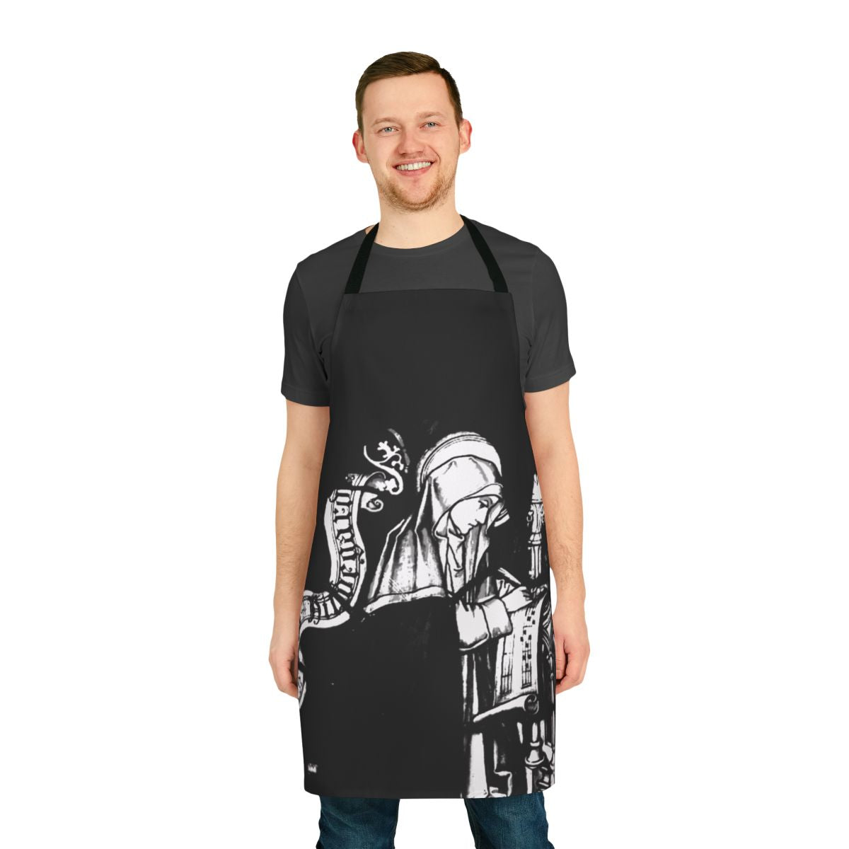 "Apron featuring Hildegard von Bingen, a medieval nun and classical music composer"