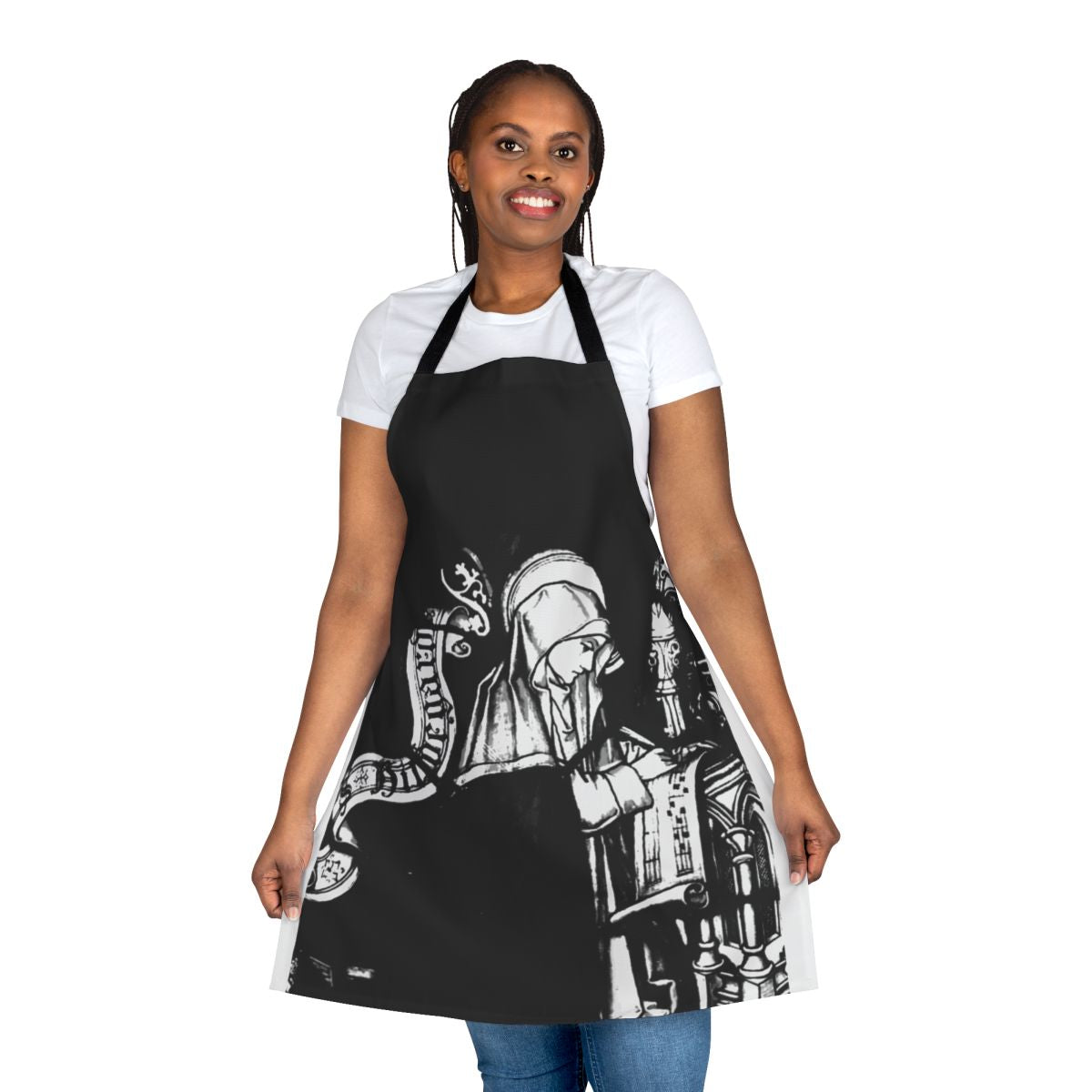 "Apron featuring Hildegard von Bingen, a medieval nun and classical music composer"