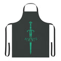 Green and black medieval knight-themed apron with sword design
