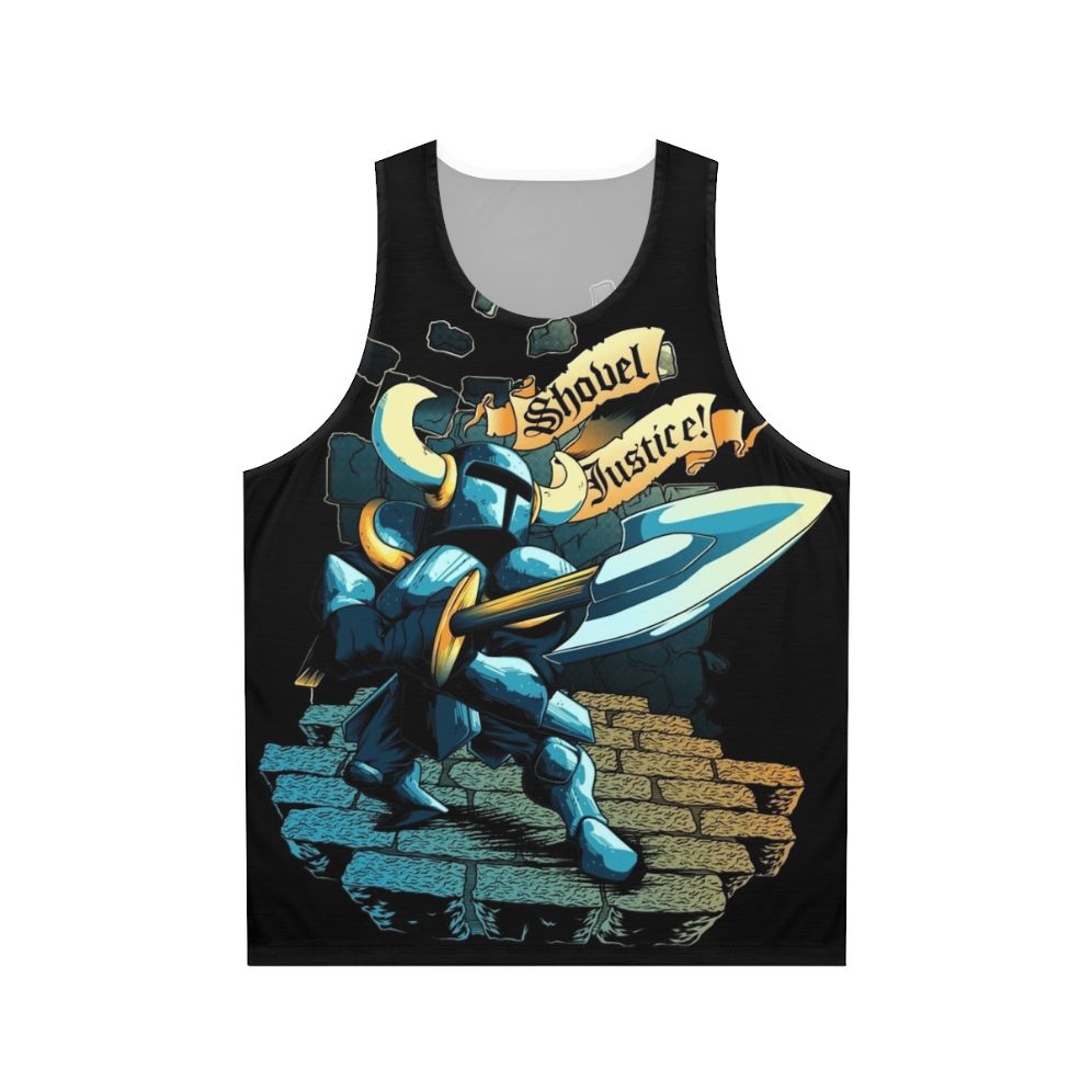 Medieval knight holding a shovel video game tank top
