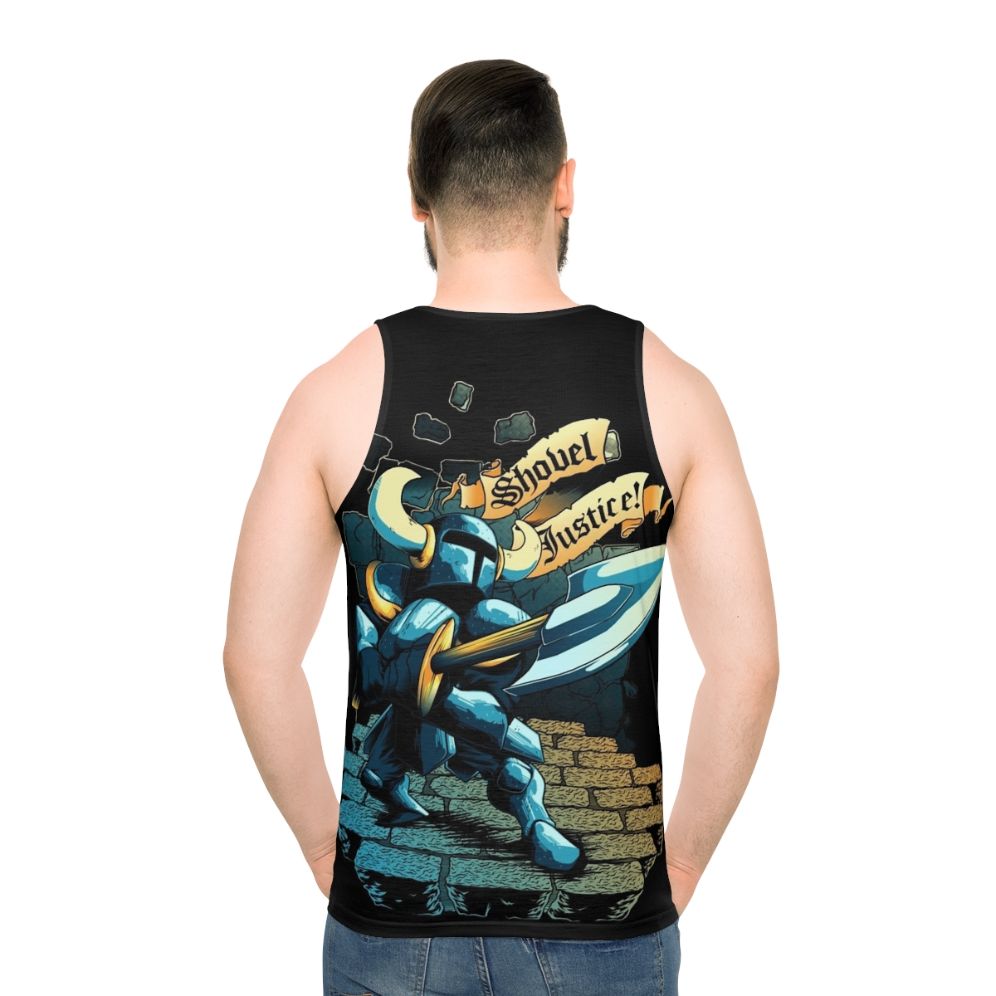 Medieval knight holding a shovel video game tank top