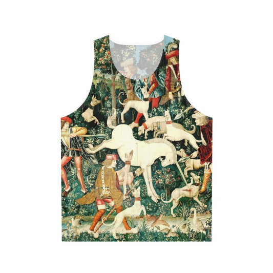 Medieval unicorn floral tapestry tank top