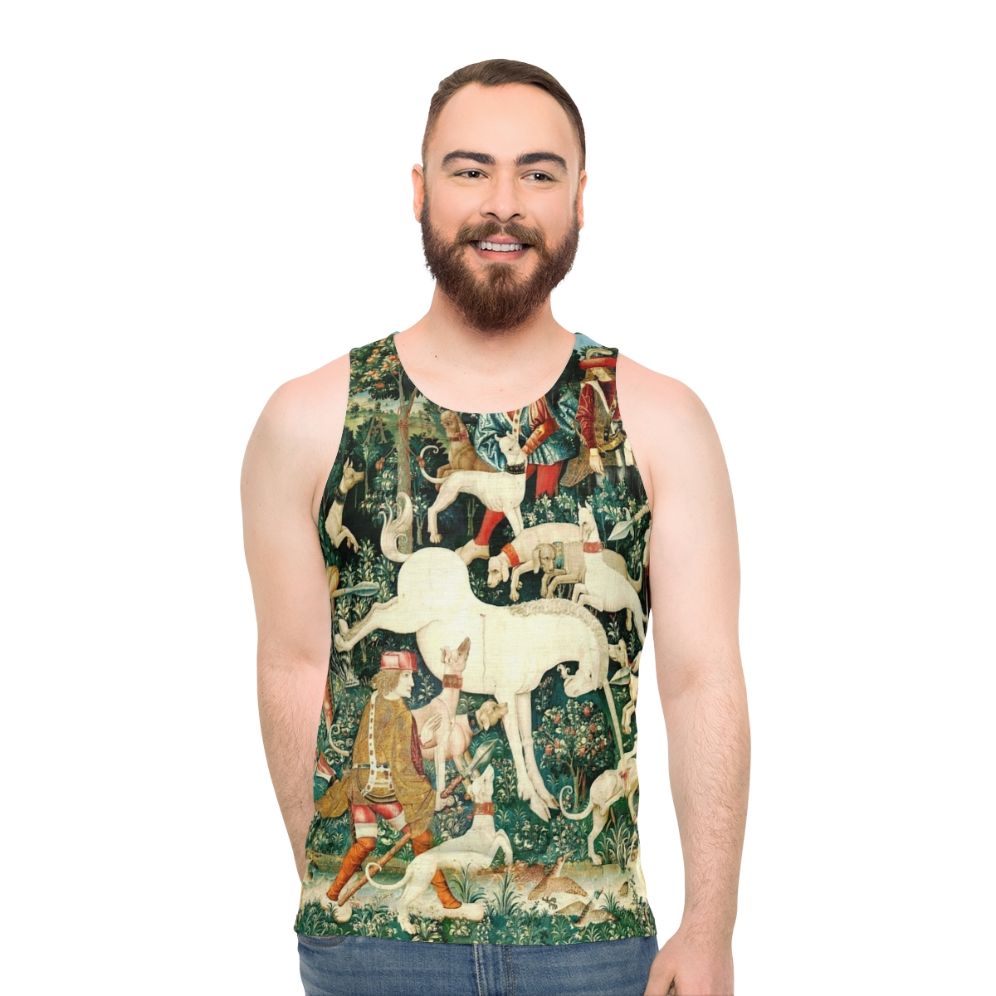 Medieval unicorn floral tapestry tank top