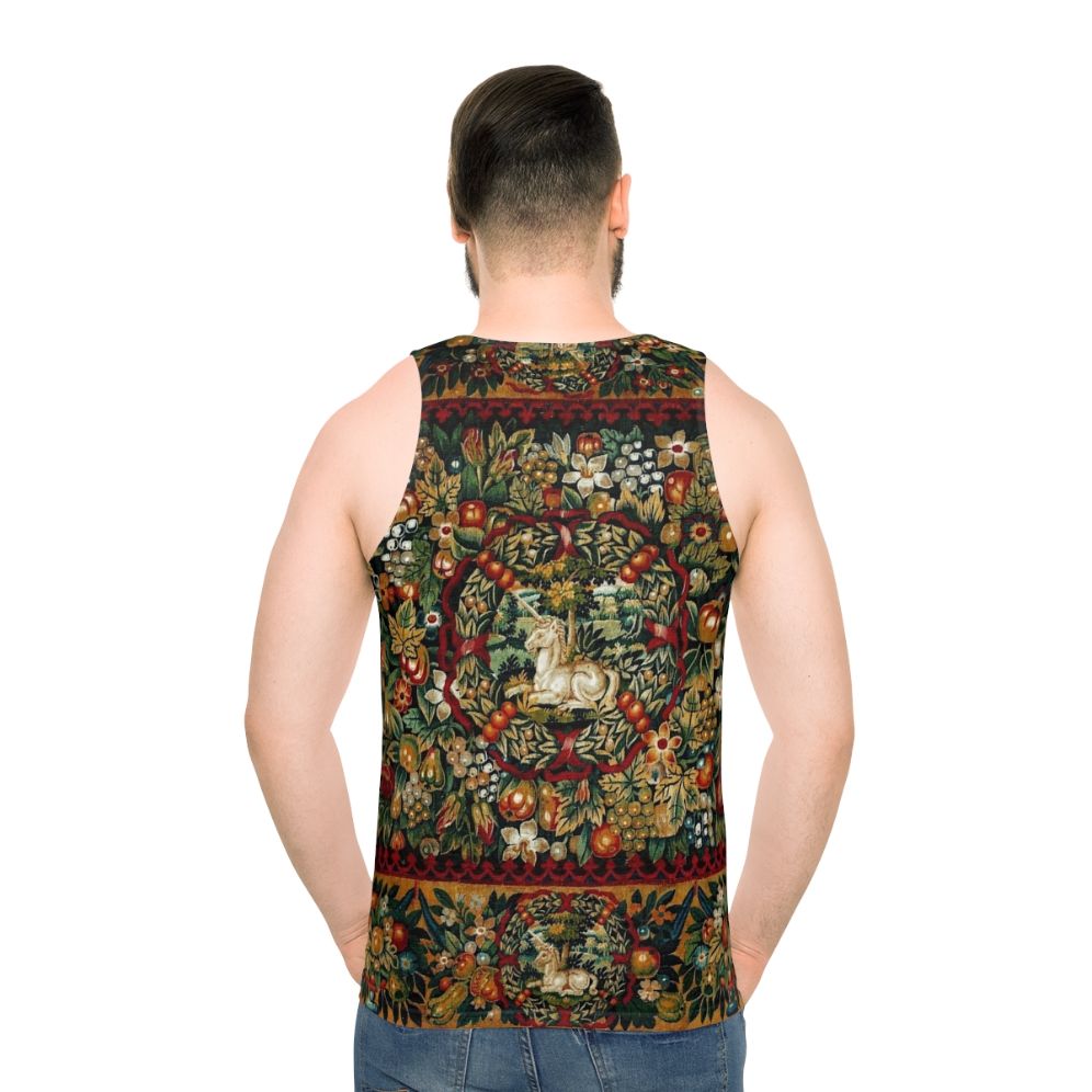 Medieval unicorn floral tapestry unisex tank top