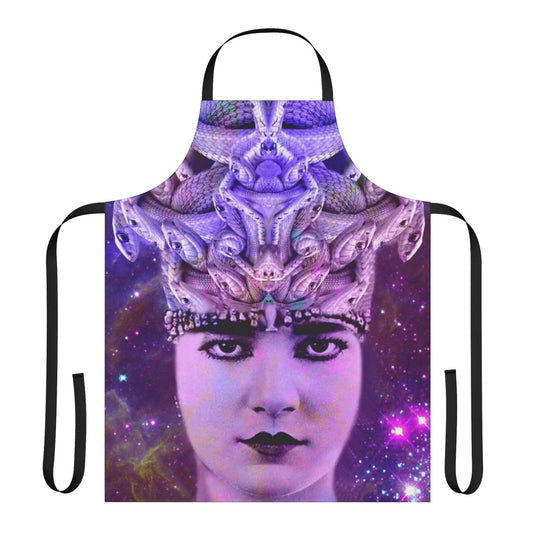Medusa-themed apron with vibrant, abstract pattern