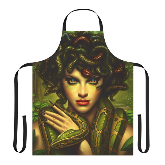 Medusa-inspired fantasy apron featuring a beautiful woman with snake hair