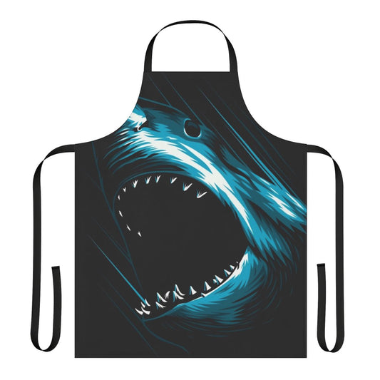 Megalodon shark attack apron with a large, terrifying prehistoric shark design