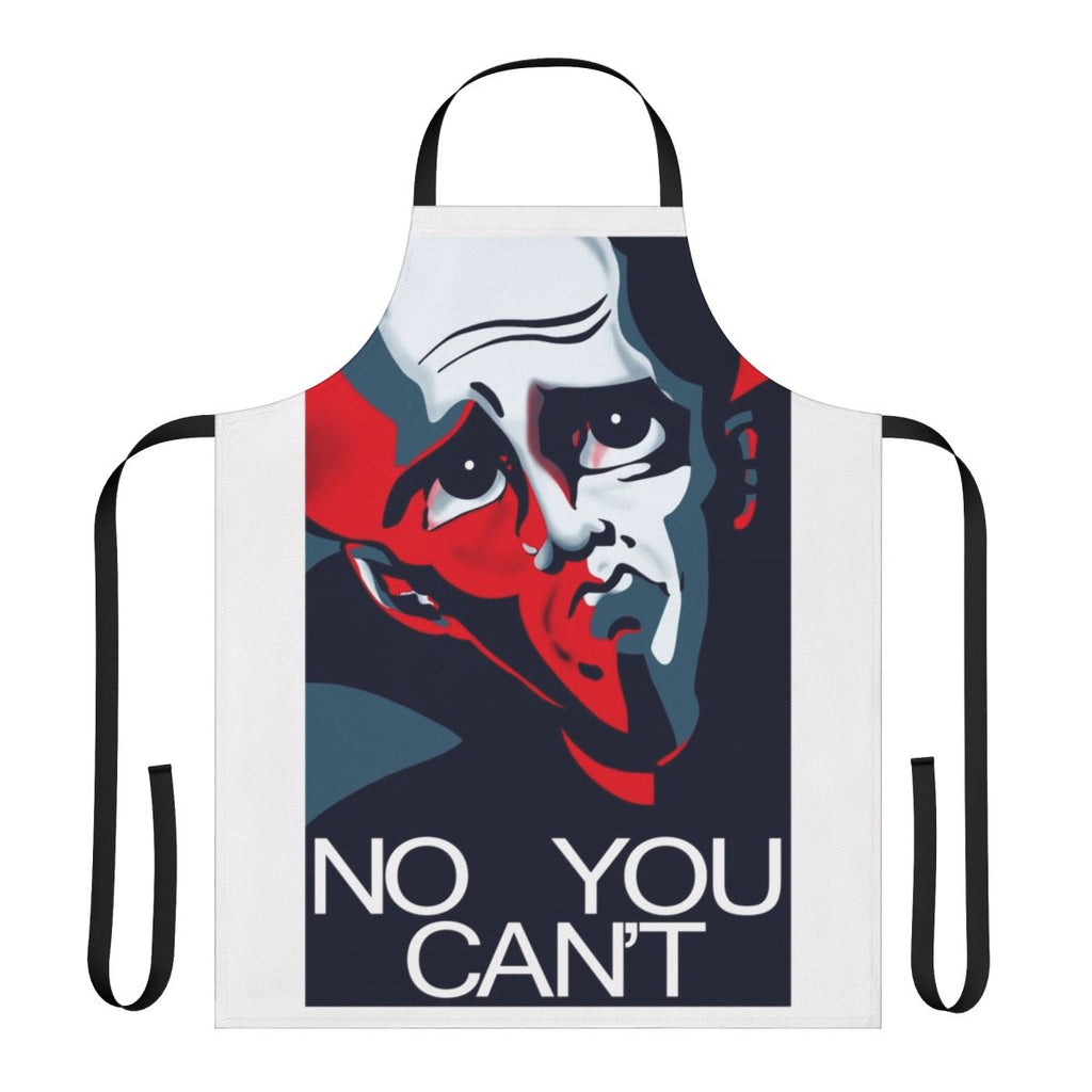 Megamind-themed apron with the phrase "No, You Can't" printed on it