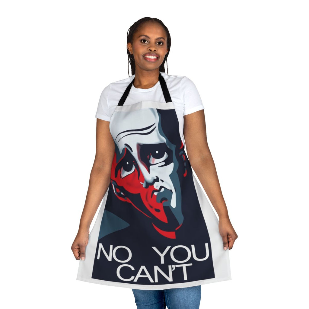 Megamind-themed apron with the phrase "No, You Can't" printed on it