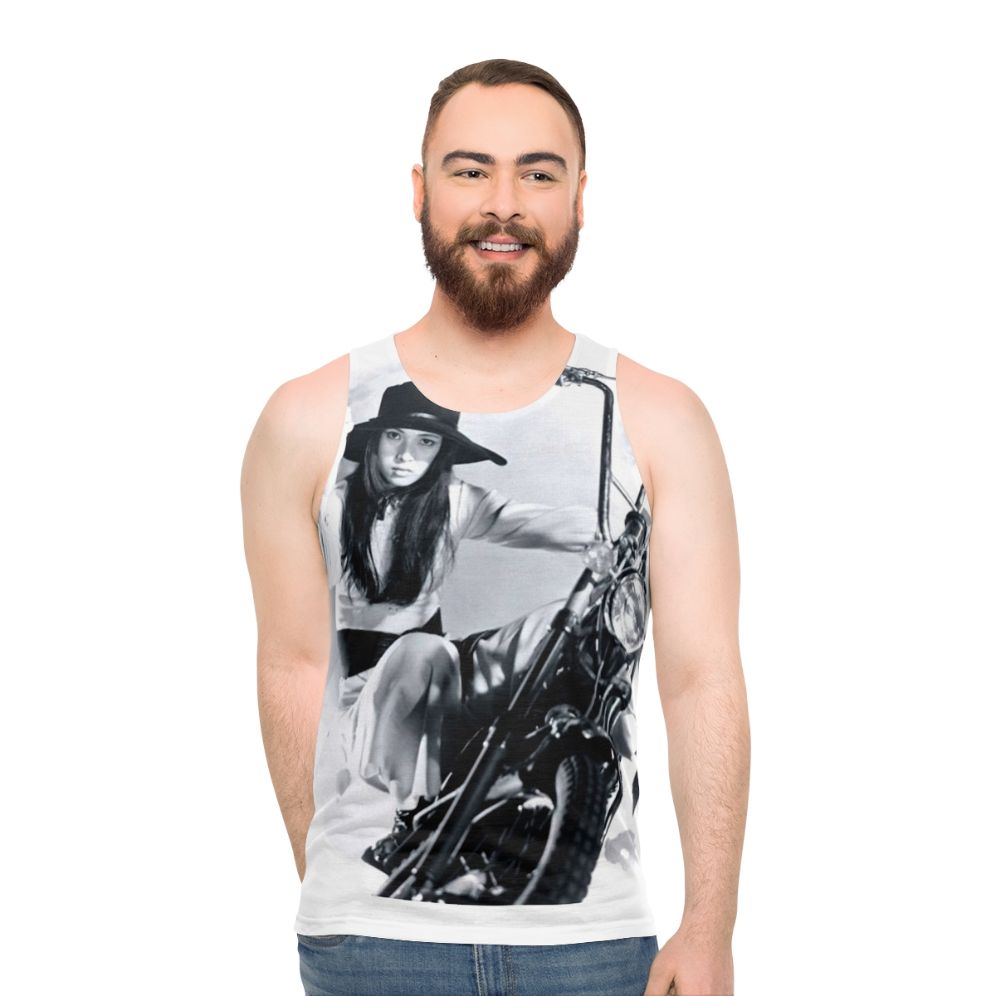 Meiko Kaji inspired unisex tank top featuring classic Japanese film imagery
