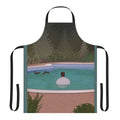 "Melancholy Duck Apron featuring a sad clown and newspaper motif"