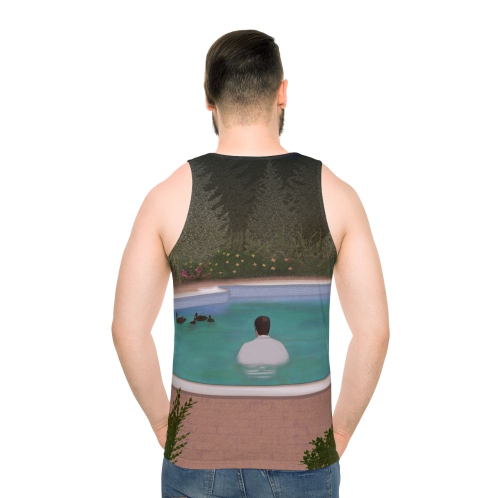 Unisex tank top with melancholy gangster and wildlife art design