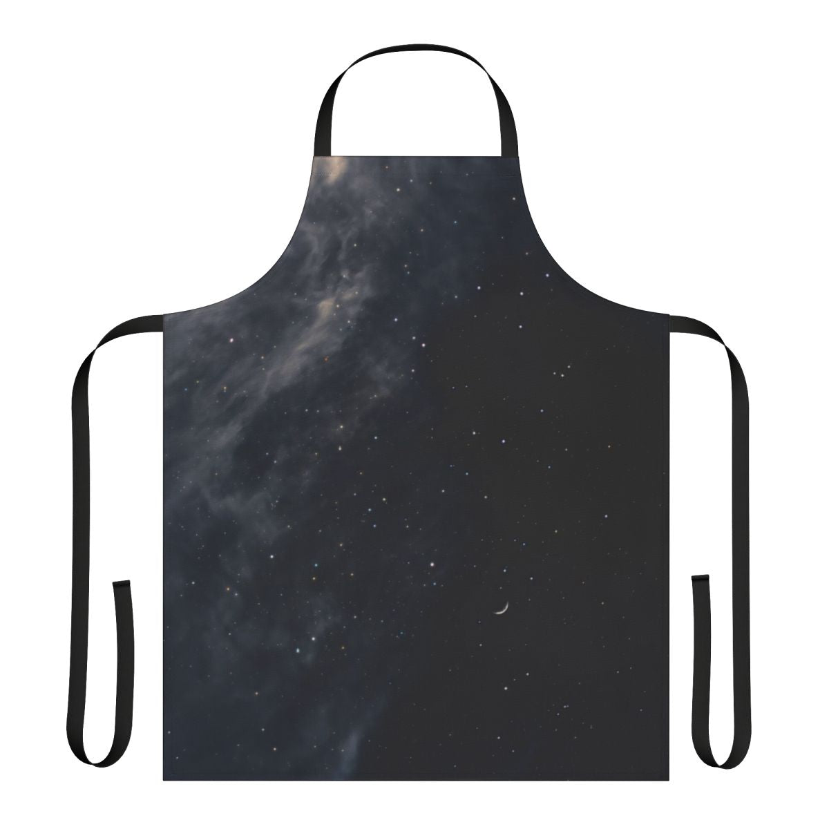 Melancholy landscape apron featuring a dreamy, moody night sky with the moon, stars, and a dark, atmospheric background.