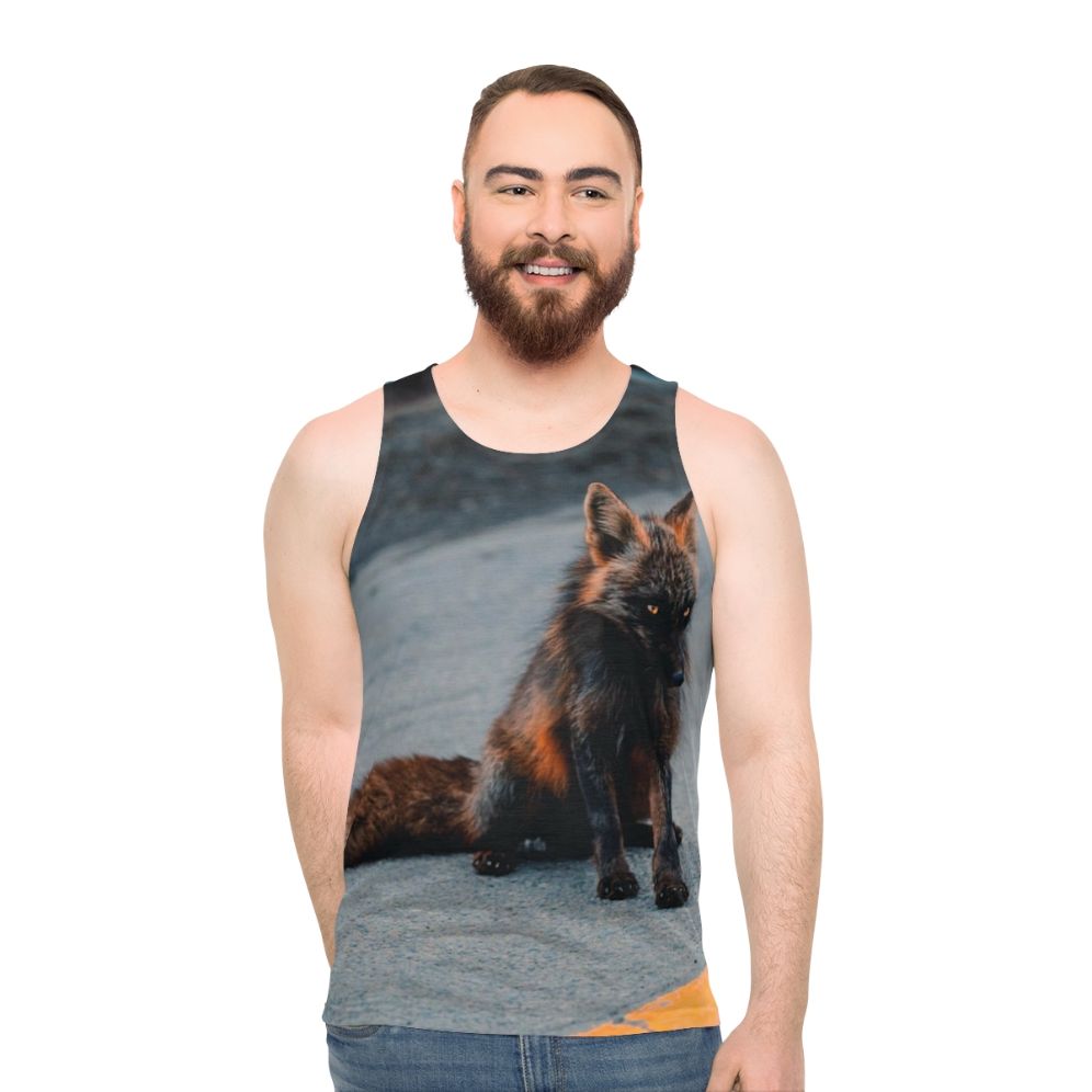 Melanistic fox unisex tank top