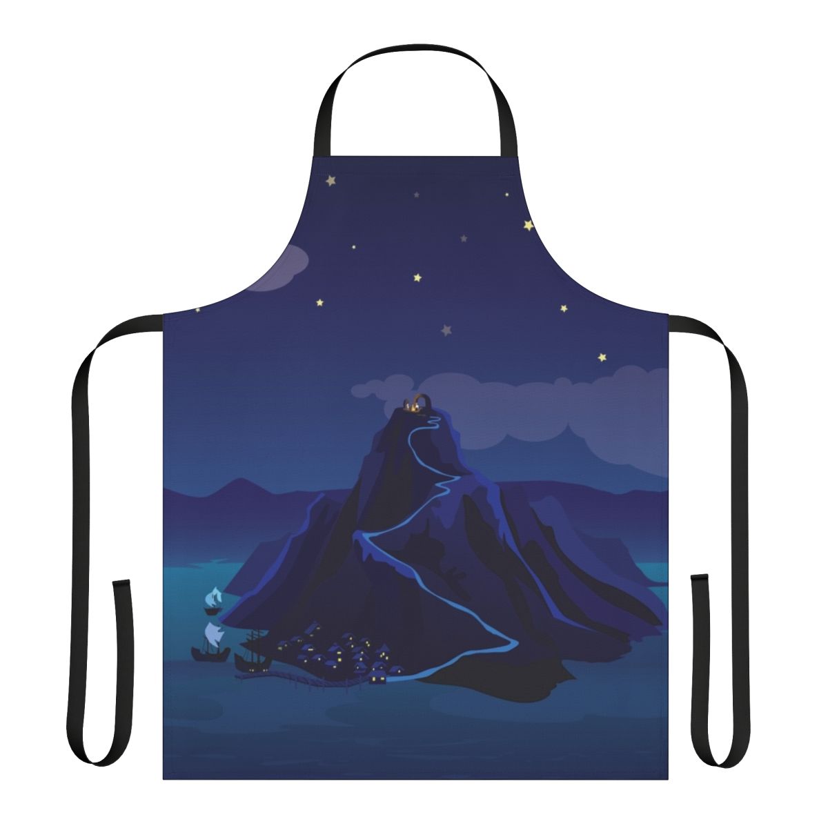 Melee Island-inspired apron with starry night design, a tribute to the classic adventure game The Secret of Monkey Island.