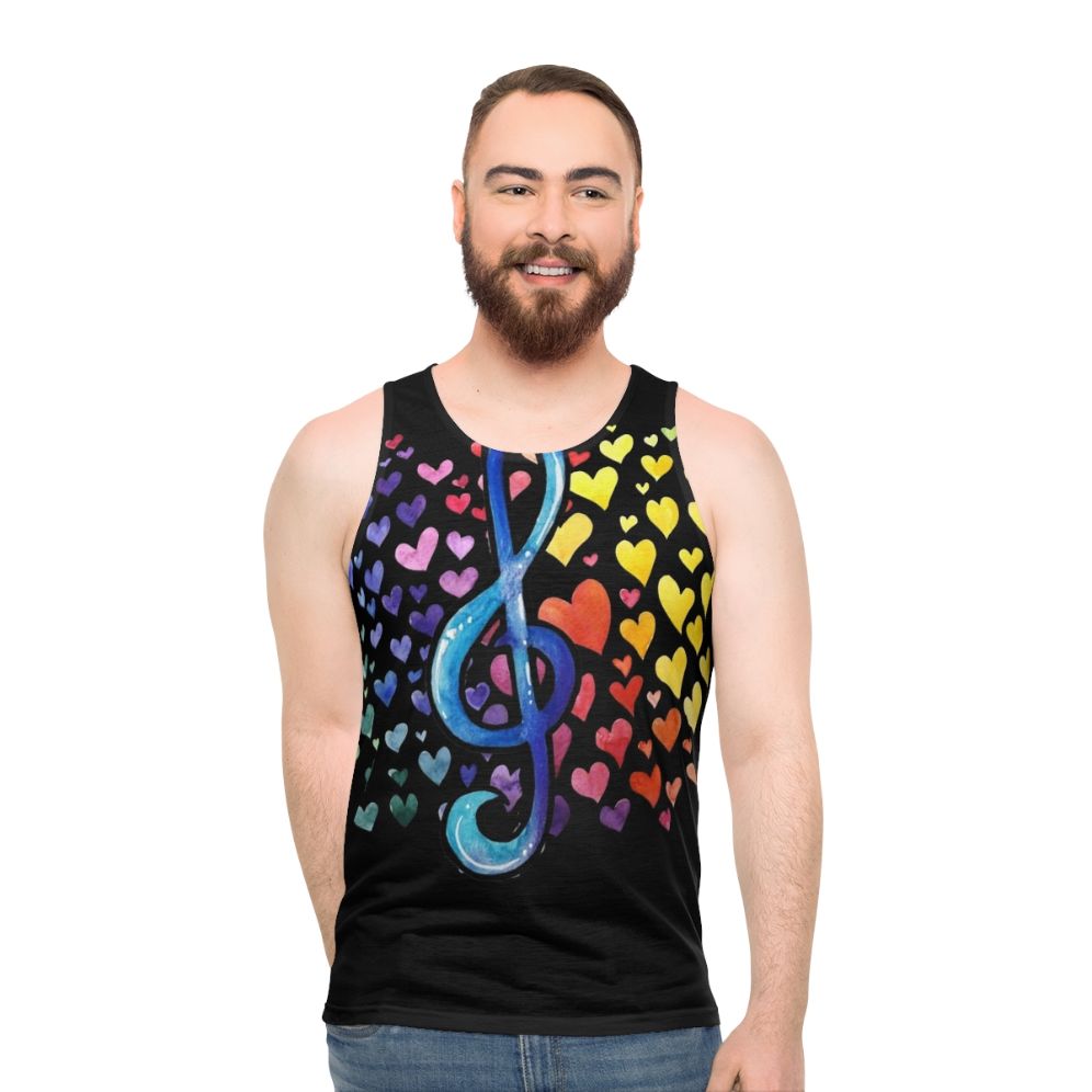 Unisex music teacher tank top with a rainbow design