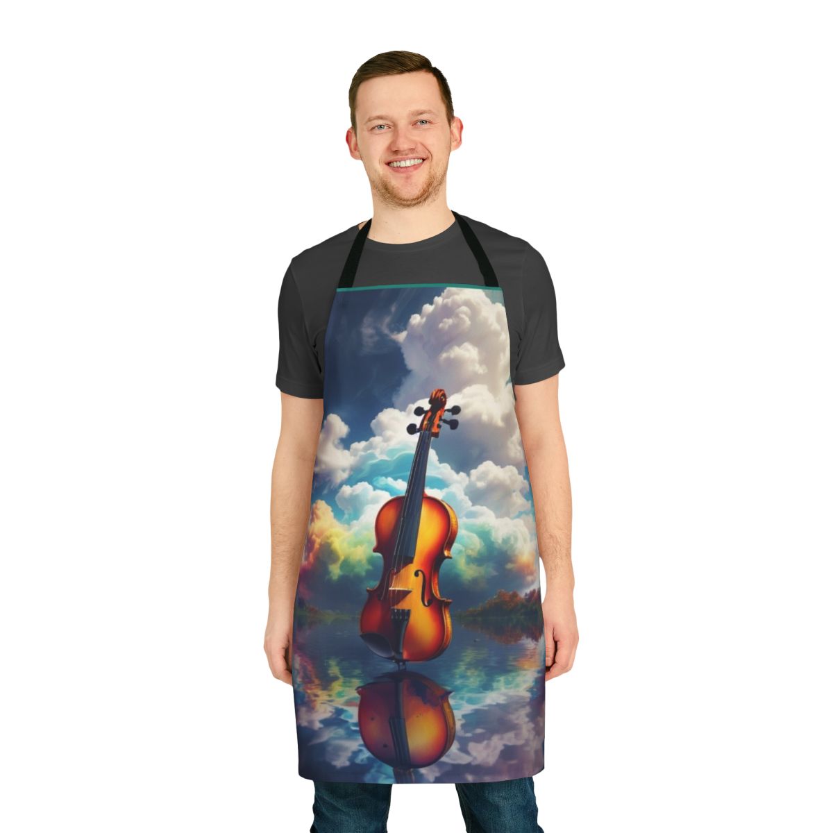 Apron featuring a scenic landscape with a silhouette of a guitar and birds