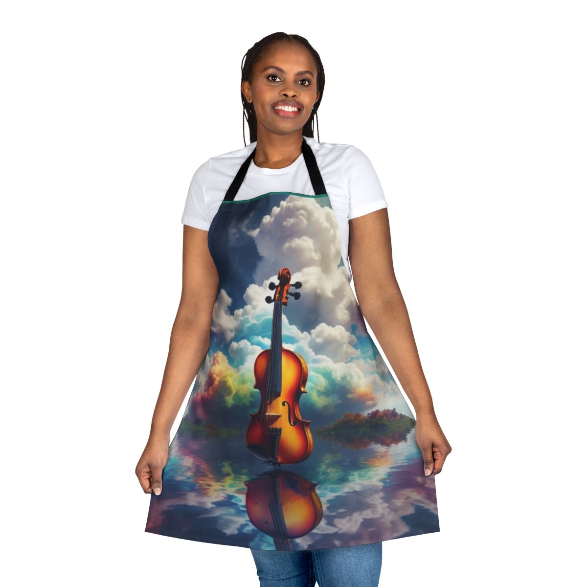 Apron featuring a scenic landscape with a silhouette of a guitar and birds