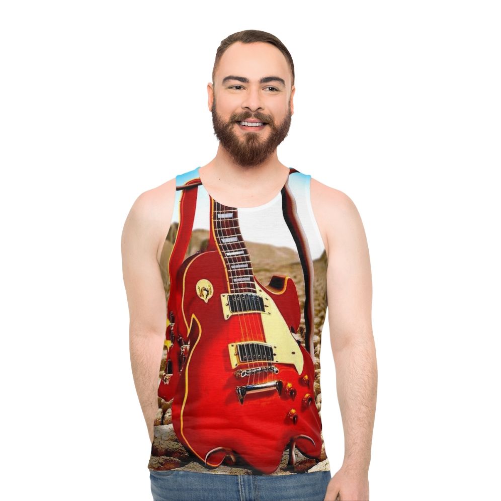 Melted guitar vintage abstract desert art unisex tank top