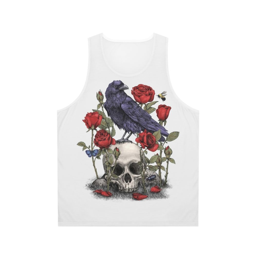 Memento Mori unisex tank top featuring a gothic floral skull design
