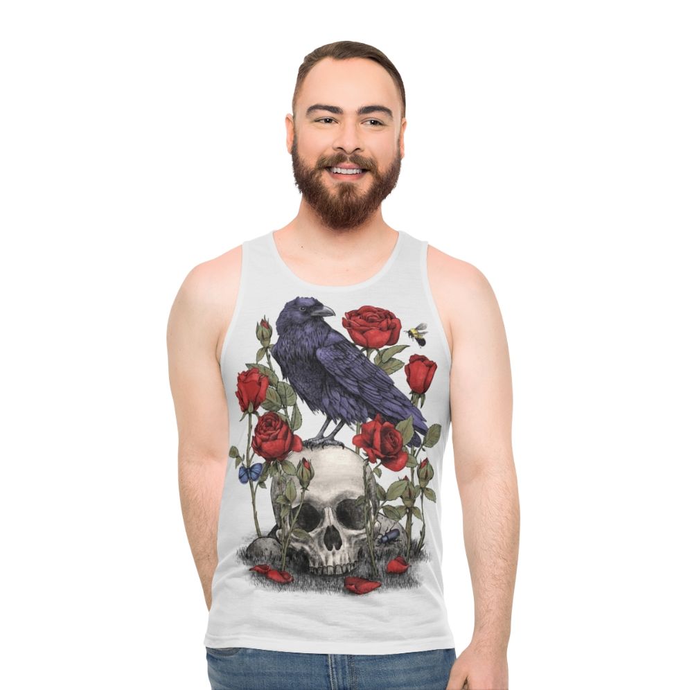 Memento Mori unisex tank top featuring a gothic floral skull design