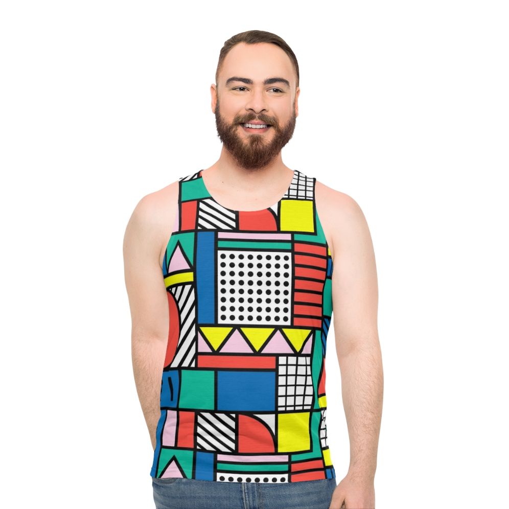 Retro Memphis style color block unisex tank top