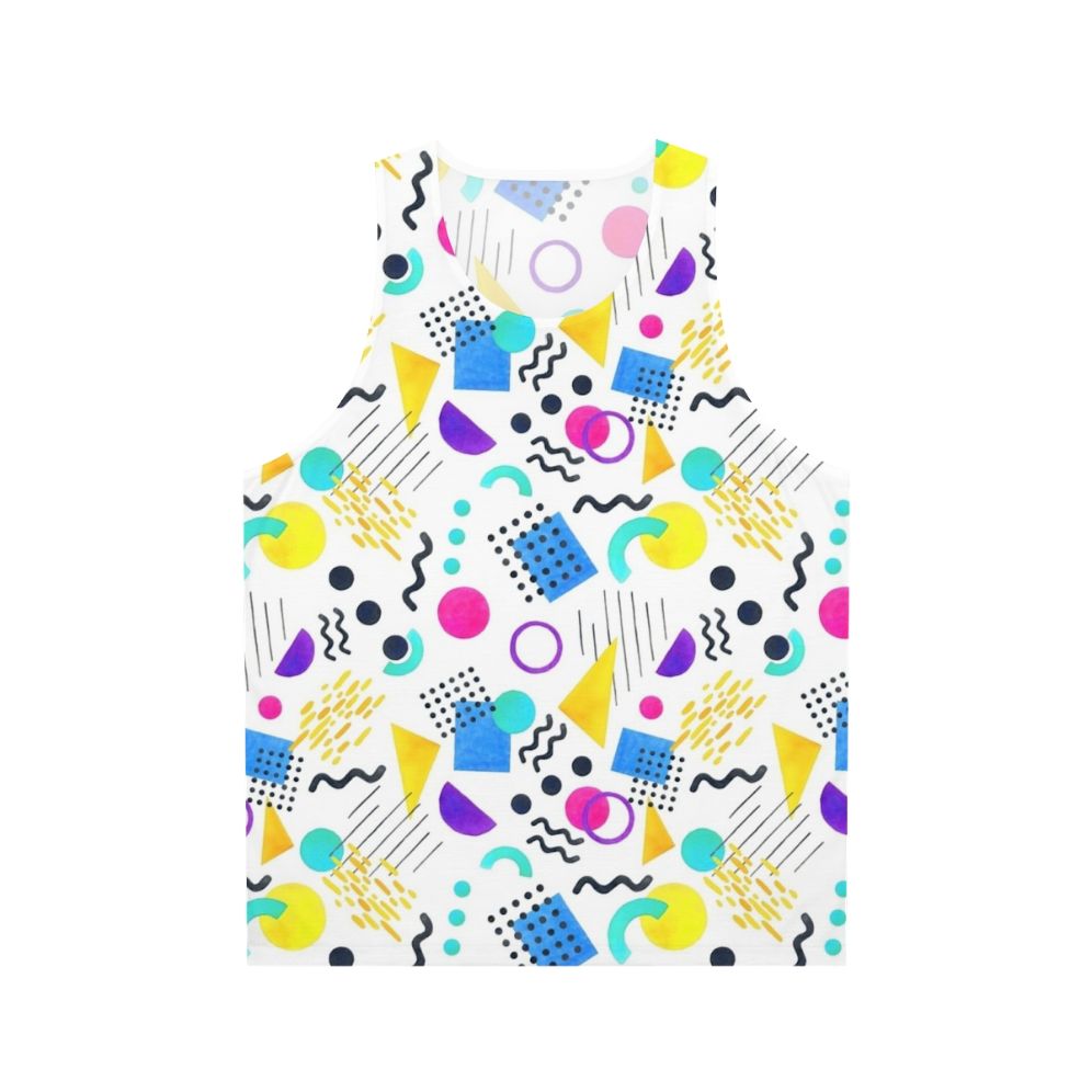 Memphis style unisex tank top with colorful geometric pattern