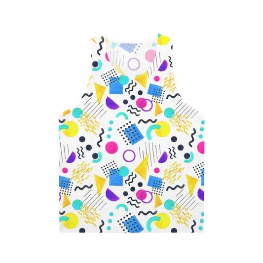 Memphis style unisex tank top with colorful geometric pattern