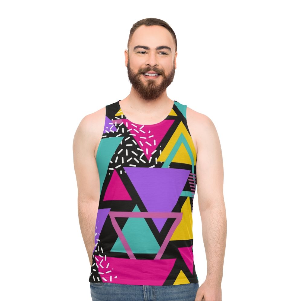 Unisex Memphis Triangles Tank Top with Retro Geometric Pattern