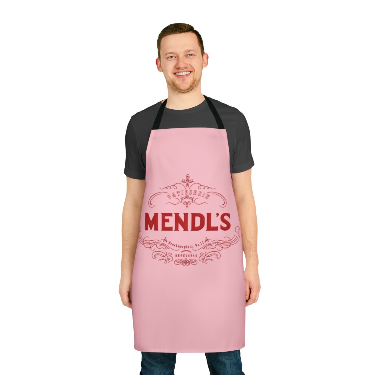 Mendl's Patisserie-themed apron, inspired by the film The Grand Budapest Hotel