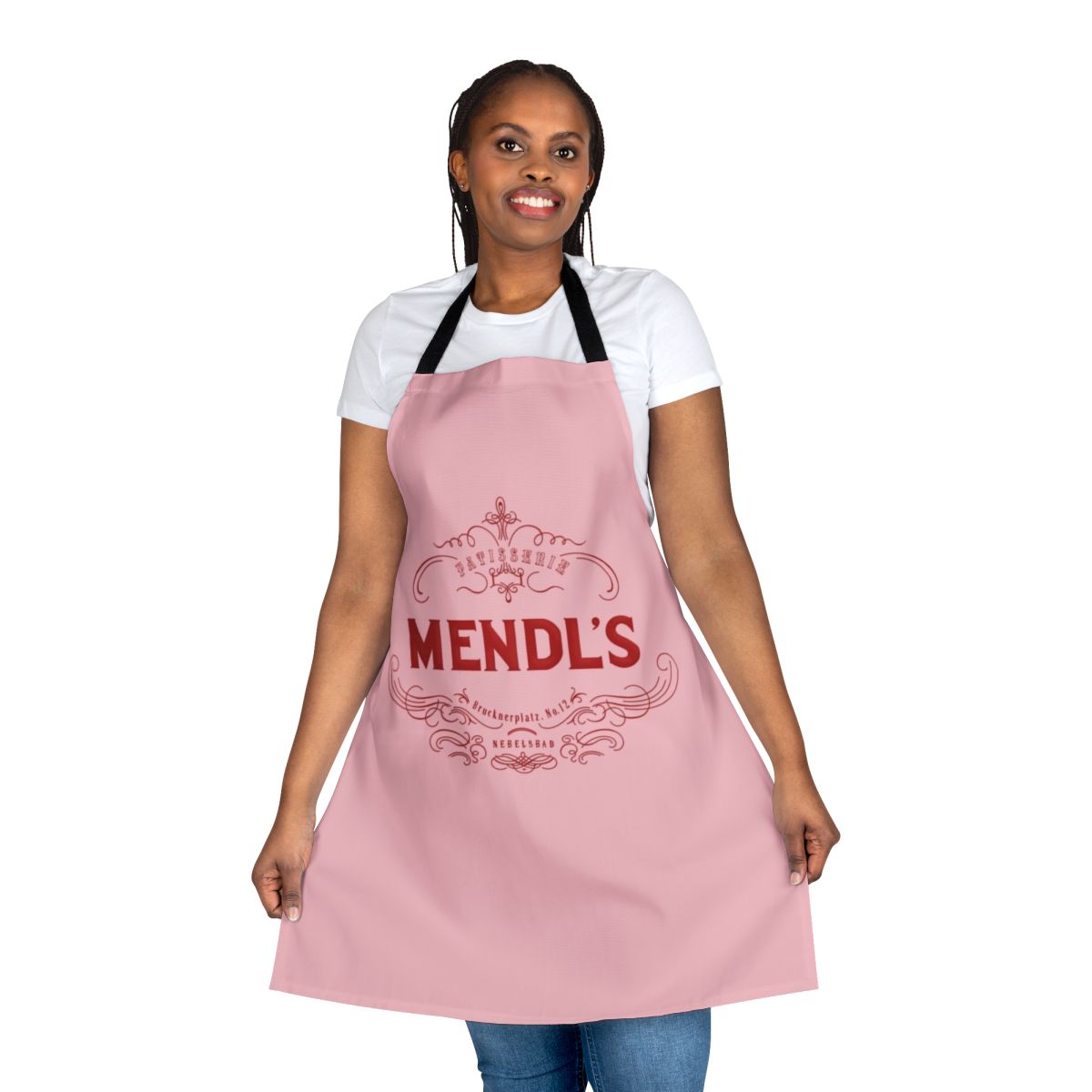 Mendl's Patisserie-themed apron, inspired by the film The Grand Budapest Hotel