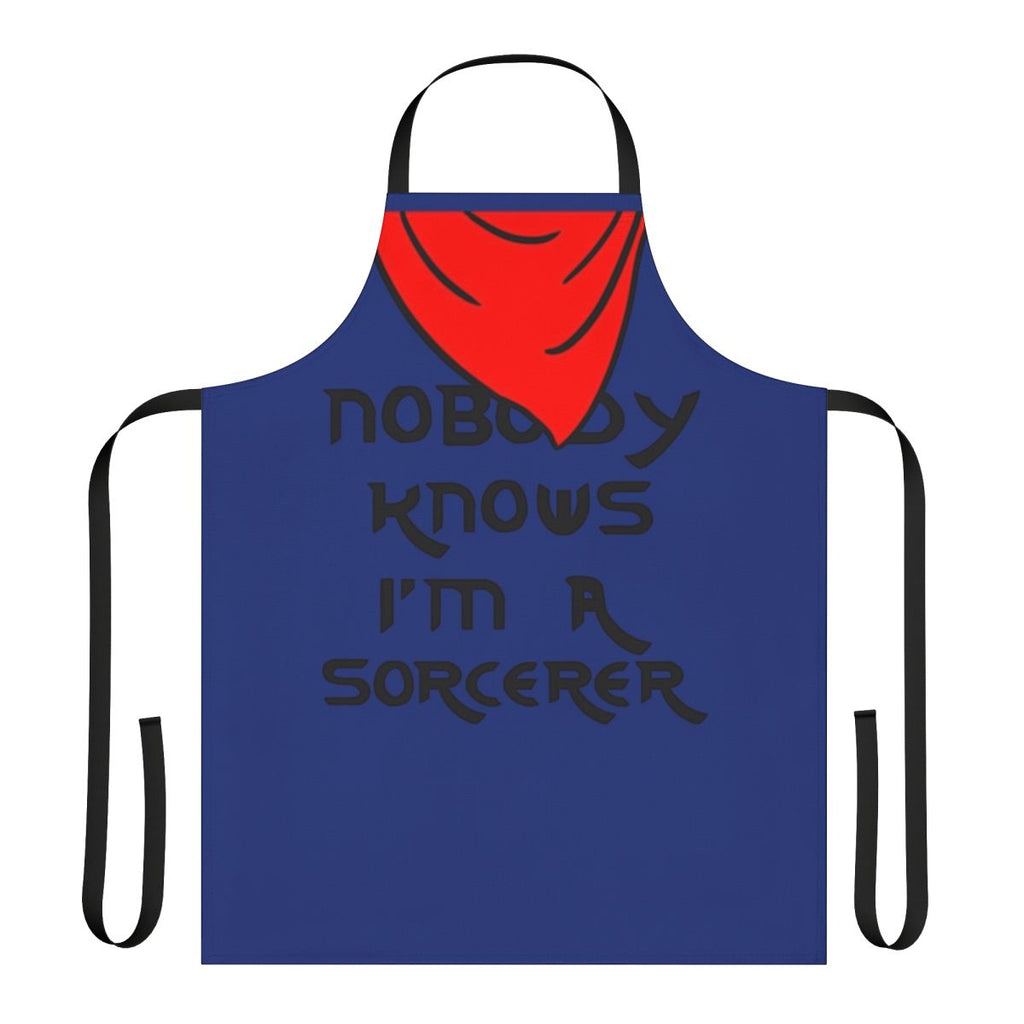 Merlin inspired apron with "Nobody Knows I'm a Sorcerer" graphic