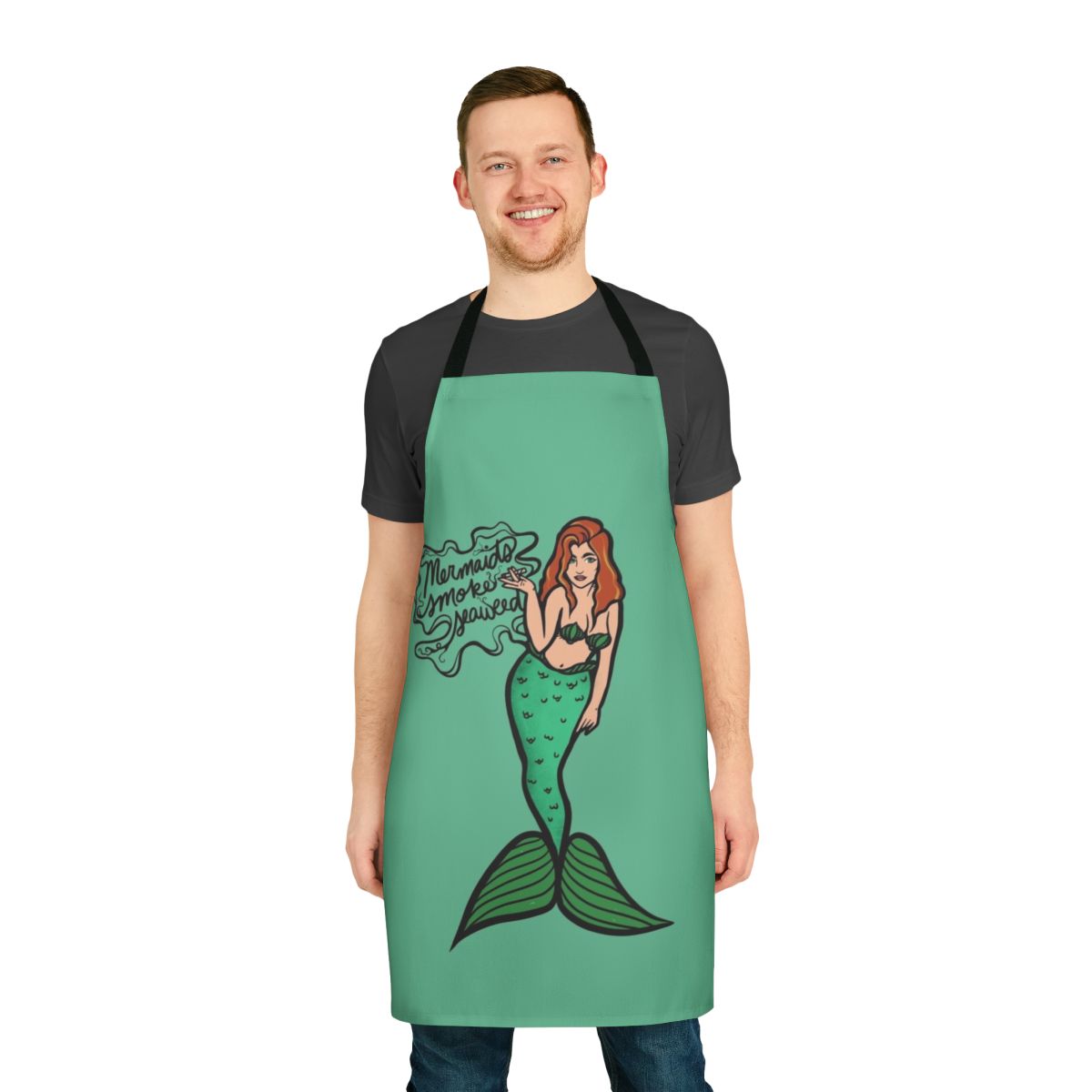 Mermaid-themed apron with a seaweed smoking design