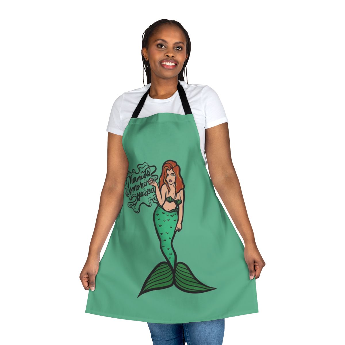 Mermaid-themed apron with a seaweed smoking design