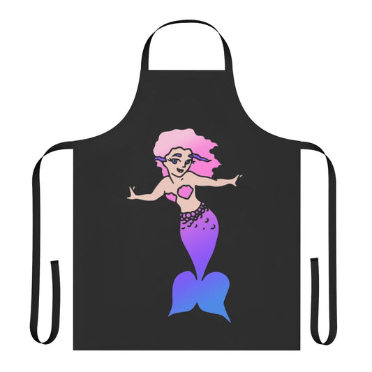 A whimsical mermaid-themed apron for kids, featuring a pink and blue design with a mermaid motif.