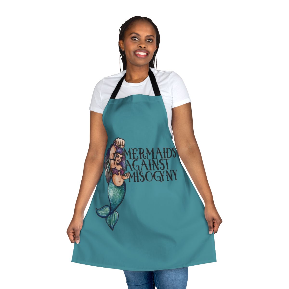 Mermaid-themed feminist apron with a message against misogyny