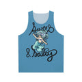Model wearing mermaid unisex tank top with sweet and salty design