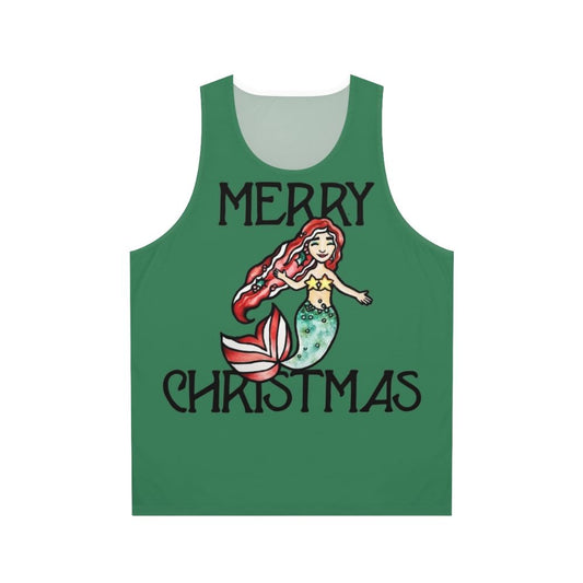 Merry Christmas mermaid unisex tank top
