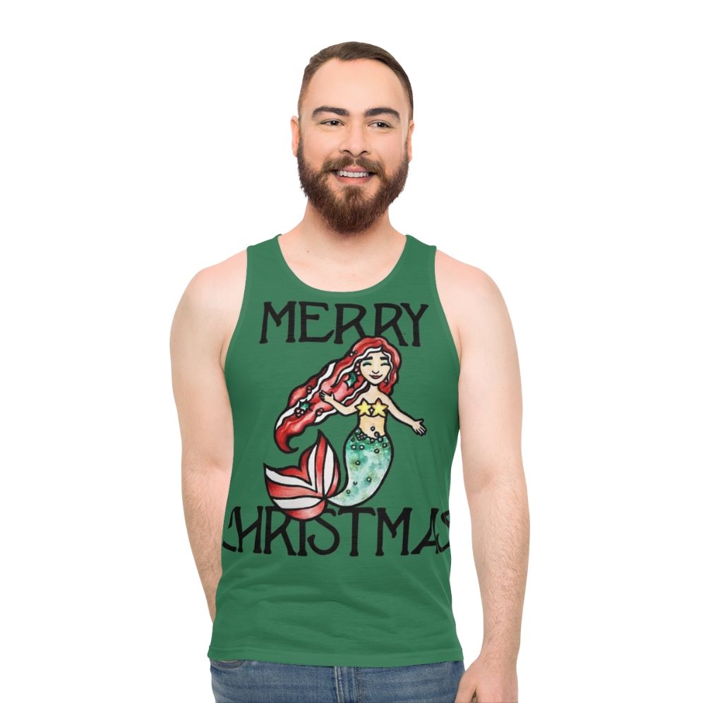 Merry Christmas mermaid unisex tank top