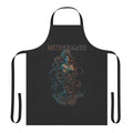 Meshuggah band member wearing a black cooking apron with the band's logo