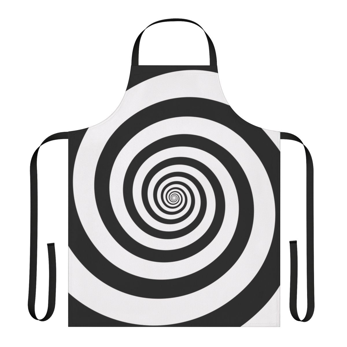 Hypnotic black and white swirl pattern on an apron