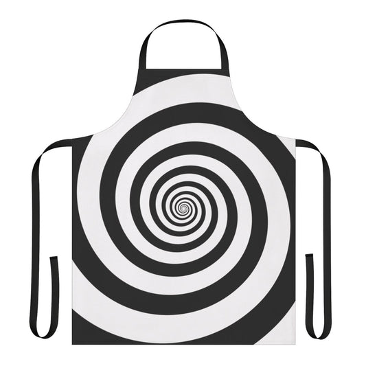 Hypnotic black and white swirl pattern on an apron