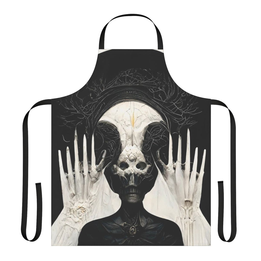 Apron featuring a mesmerizing dark fantasy design inspired by HR Giger's Necronomicon artwork, created using AI technology.
