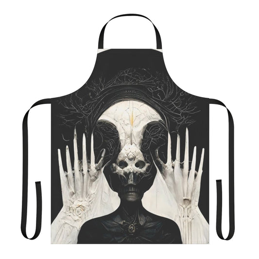 Apron featuring a mesmerizing dark fantasy design inspired by HR Giger's Necronomicon artwork, created using AI technology.
