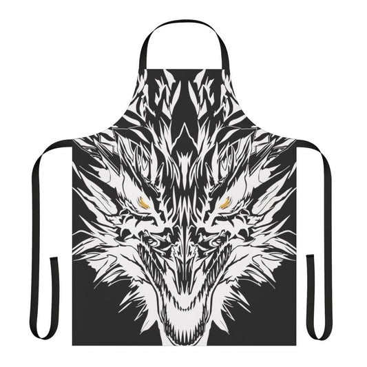 White and yellow dragon tattoo design on an apron